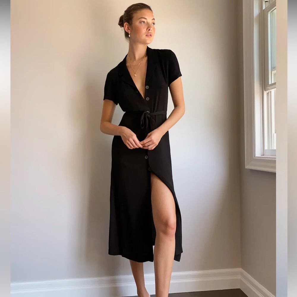 Aritzia Wilfred Black Button Down Mid/ Maxi dress